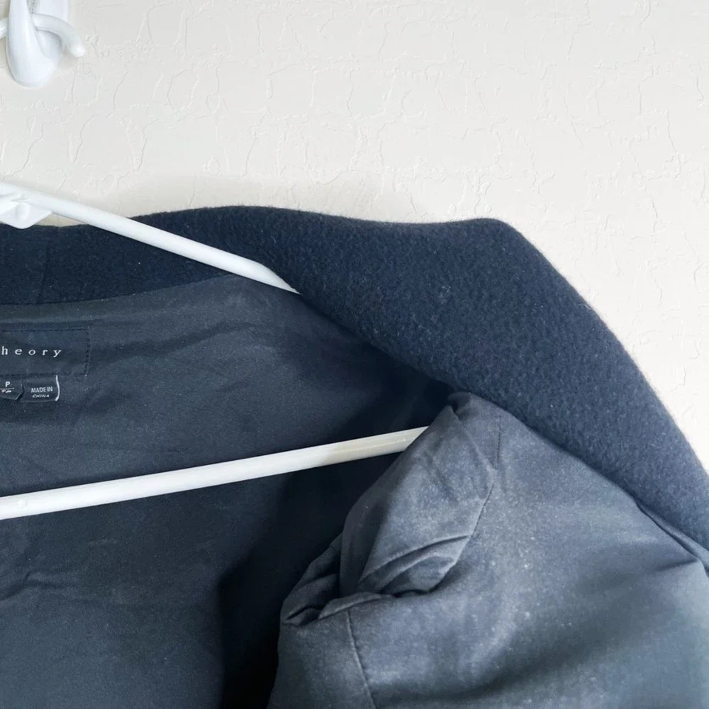 Wool Draped Open-Front Jacket with Genuine Leather Sleeves